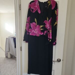 Black Dress with Pink Floral Design